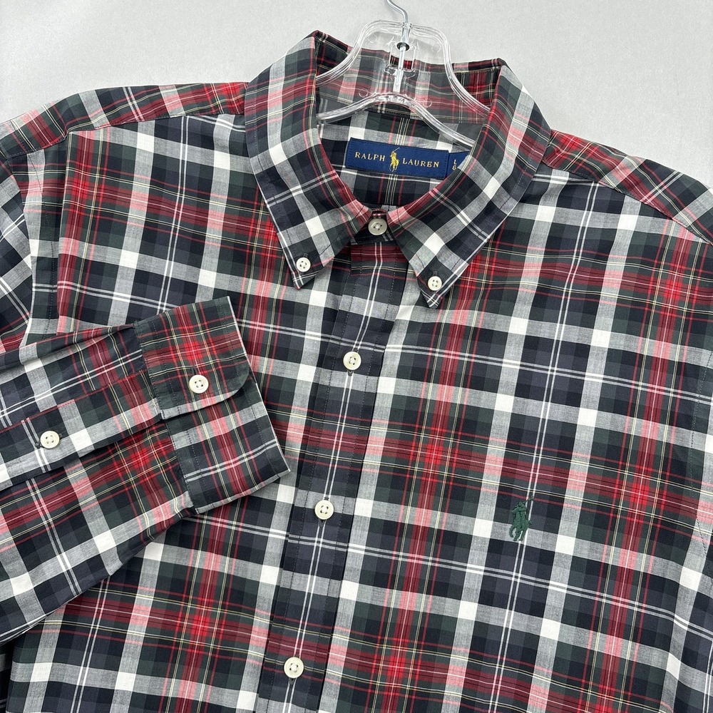 Ralph Lauren Shirt Mens‎ Large Classic Fit Red Black Plaid Button Down Tartan